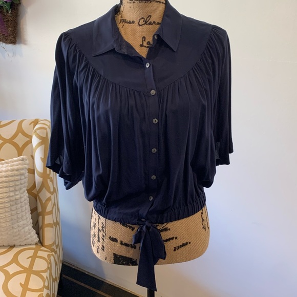 Free People Tops - Free People Navy Ruffle Button Down Blouses